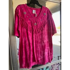 Vintage 1980's Tie Dye Pink Tassel Tee Size 1X